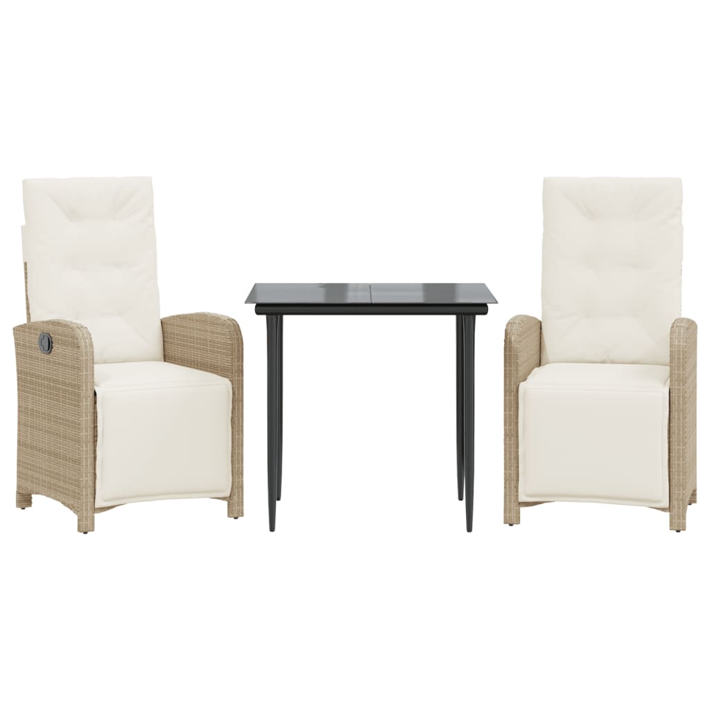 Ensemble de bistro 3 pcs avec coussins beige résine tressée