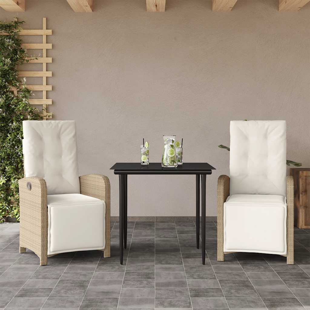 Ensemble de bistro 3 pcs avec coussins beige résine tressée - XIOS