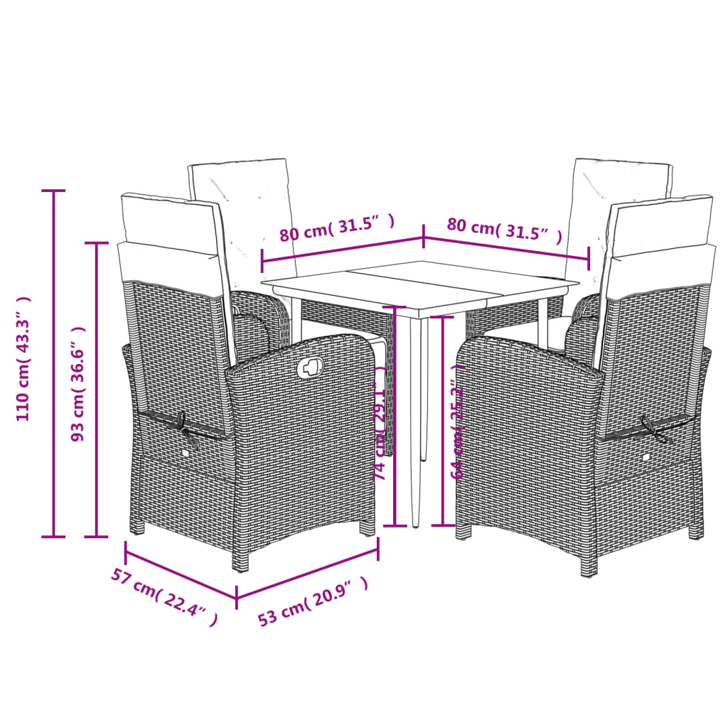 Ensemble à manger de jardin avec coussins 5pcs Beige poly rotin