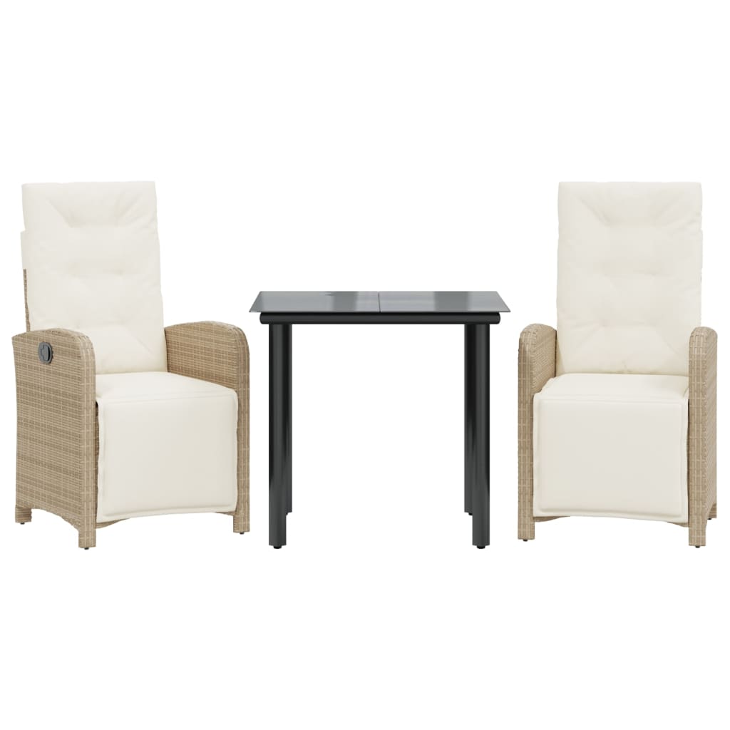 Ensemble de bistro 3 pcs avec coussins beige résine tressée - XIOS