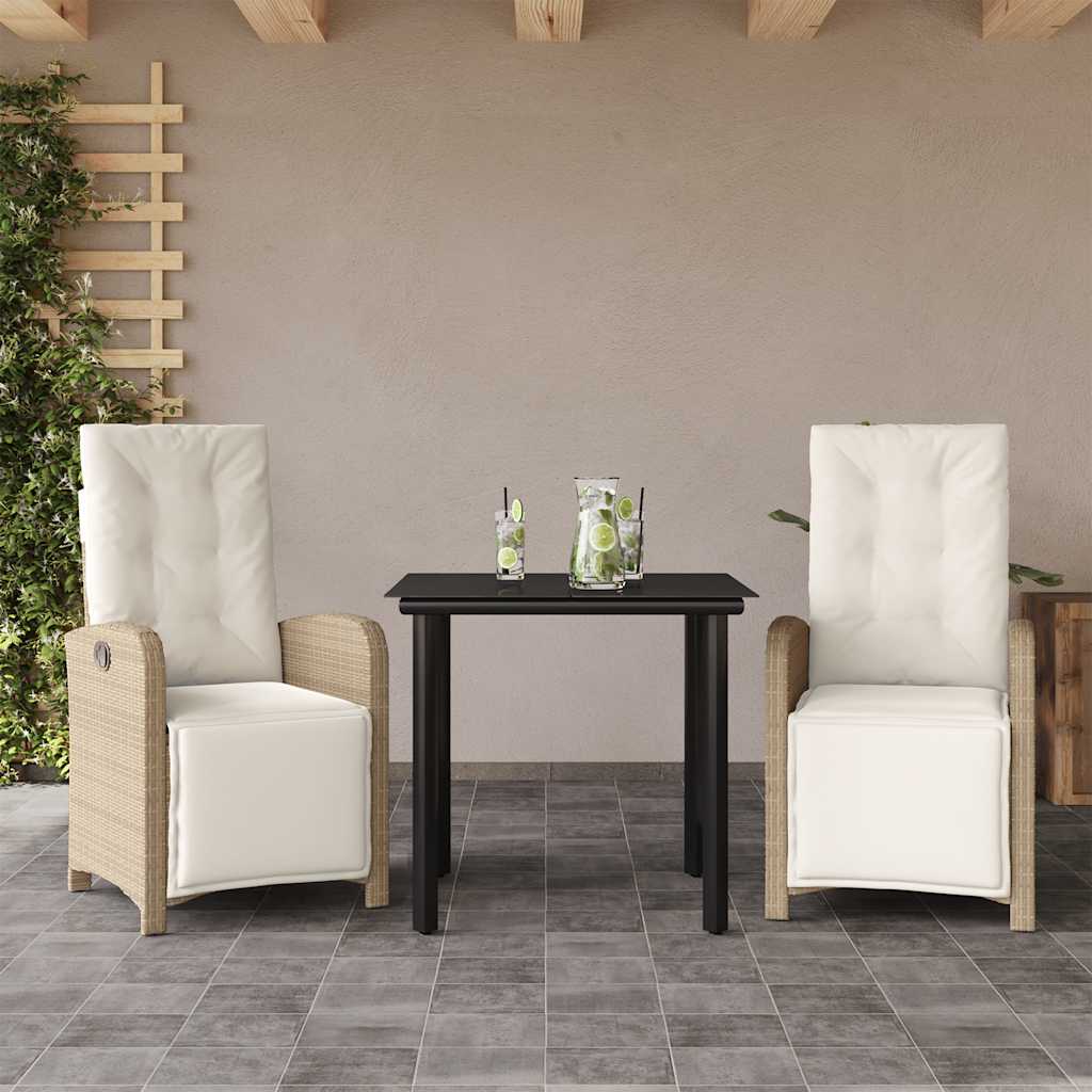 Ensemble de bistro 3 pcs avec coussins beige résine tressée - XIOS