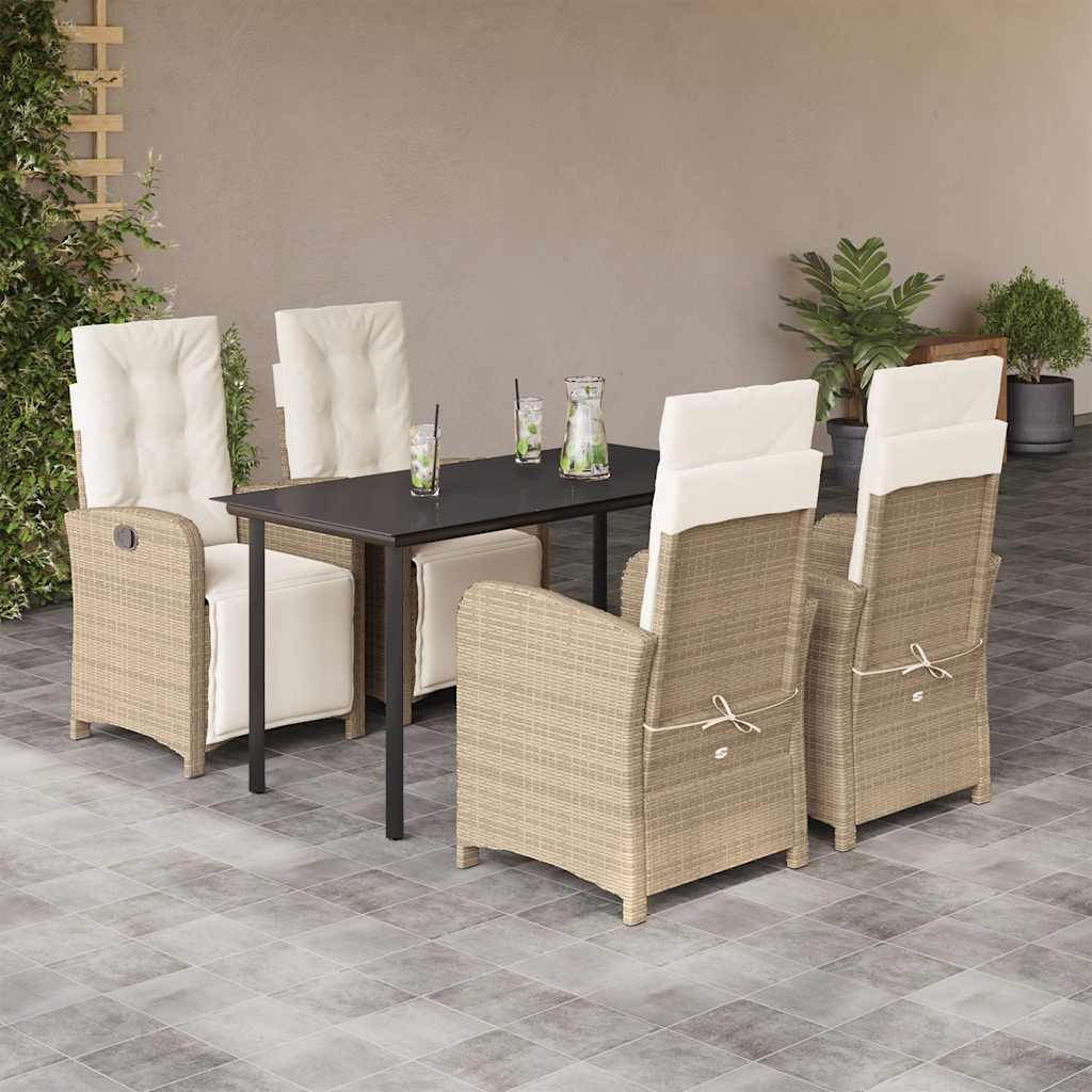 Ensemble à manger de jardin avec coussins 5pcs Beige poly rotin - XIOS