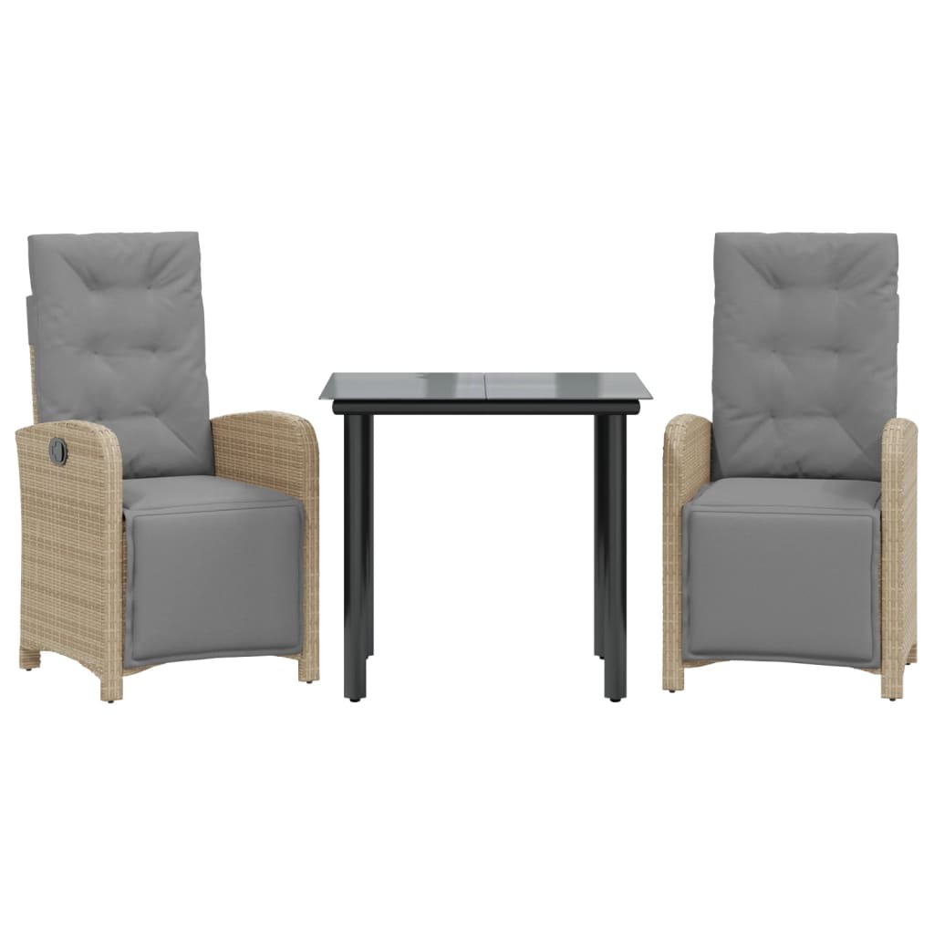 Ensemble de bistro 3 pcs avec coussins beige résine tressée - XIOS
