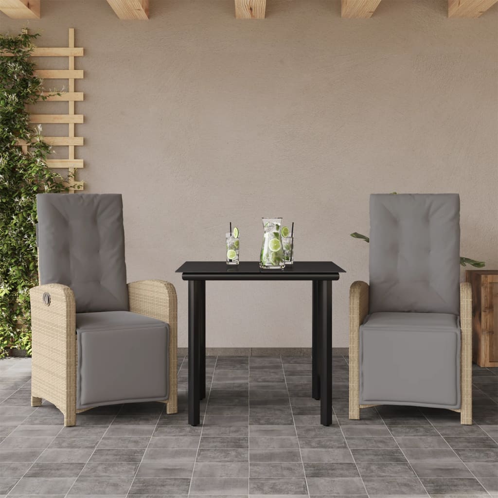 Ensemble de bistro 3 pcs avec coussins beige résine tressée - XIOS