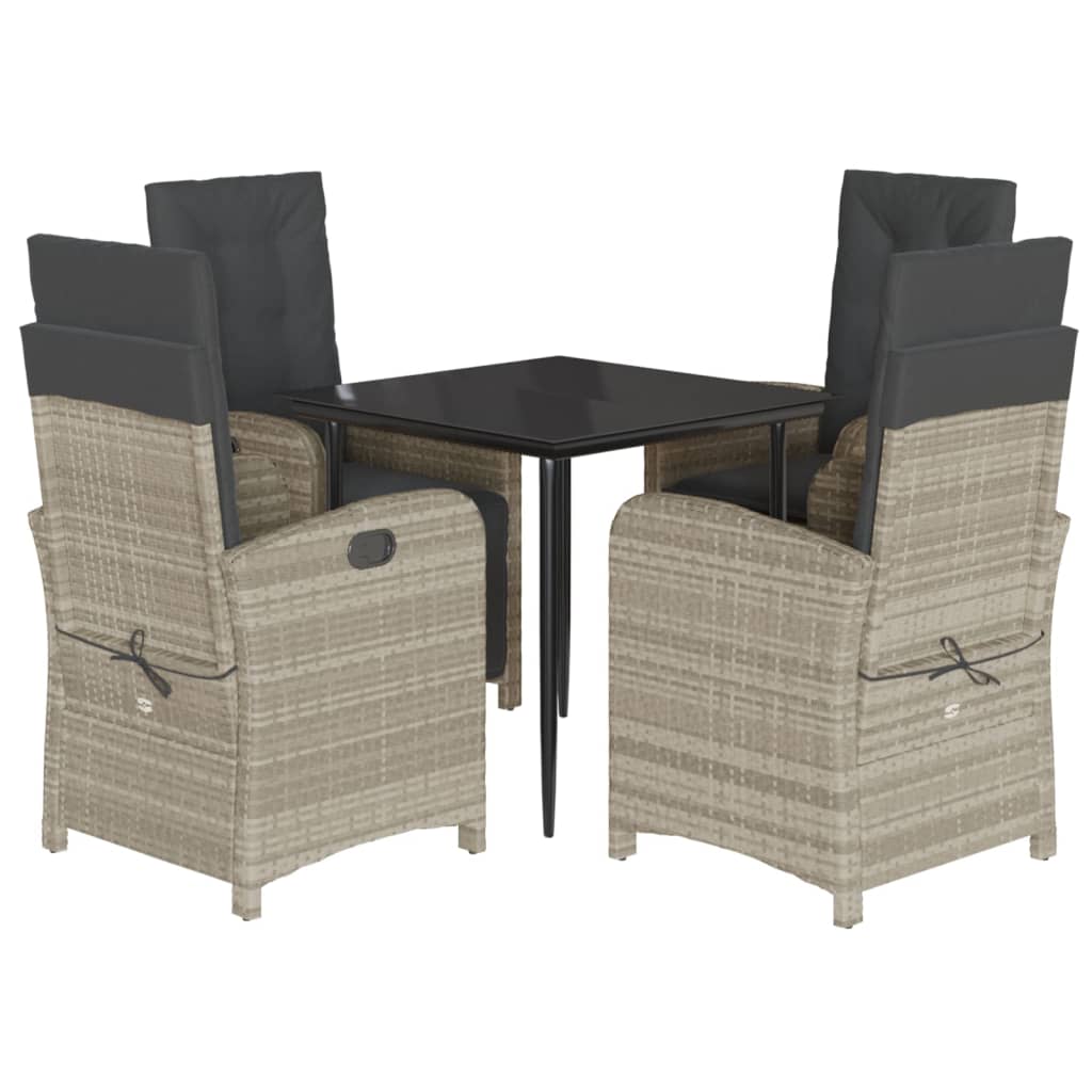 Ensemble à manger de jardin et coussins 5 pcs gris clair rotin
