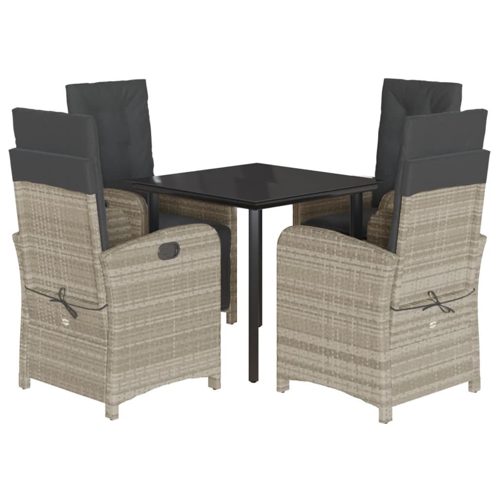 Ensemble à manger de jardin et coussins 5 pcs gris clair rotin