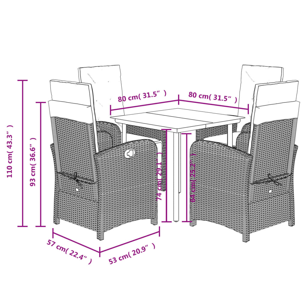 Ensemble à manger de jardin et coussins 5 pcs gris clair rotin