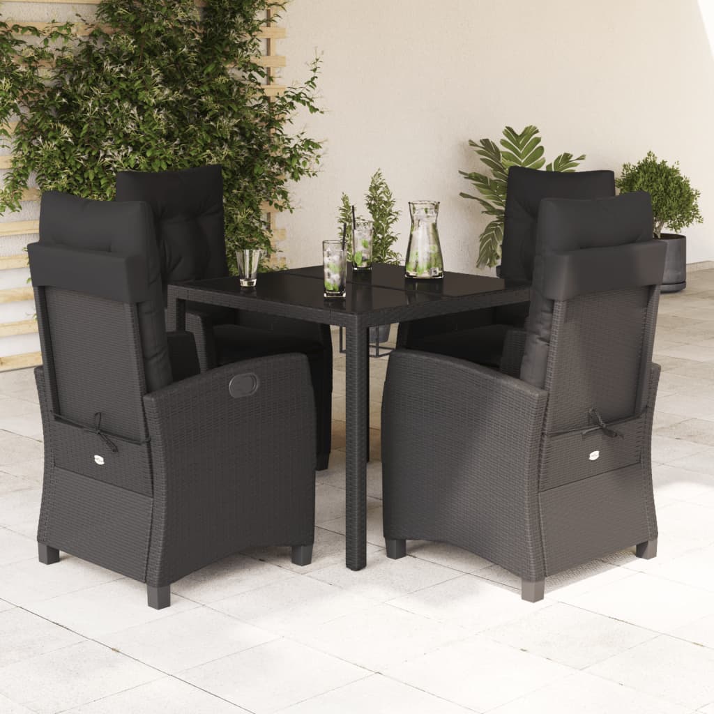 Ensemble à manger de jardin coussins 5pcs Noir Résine tressée