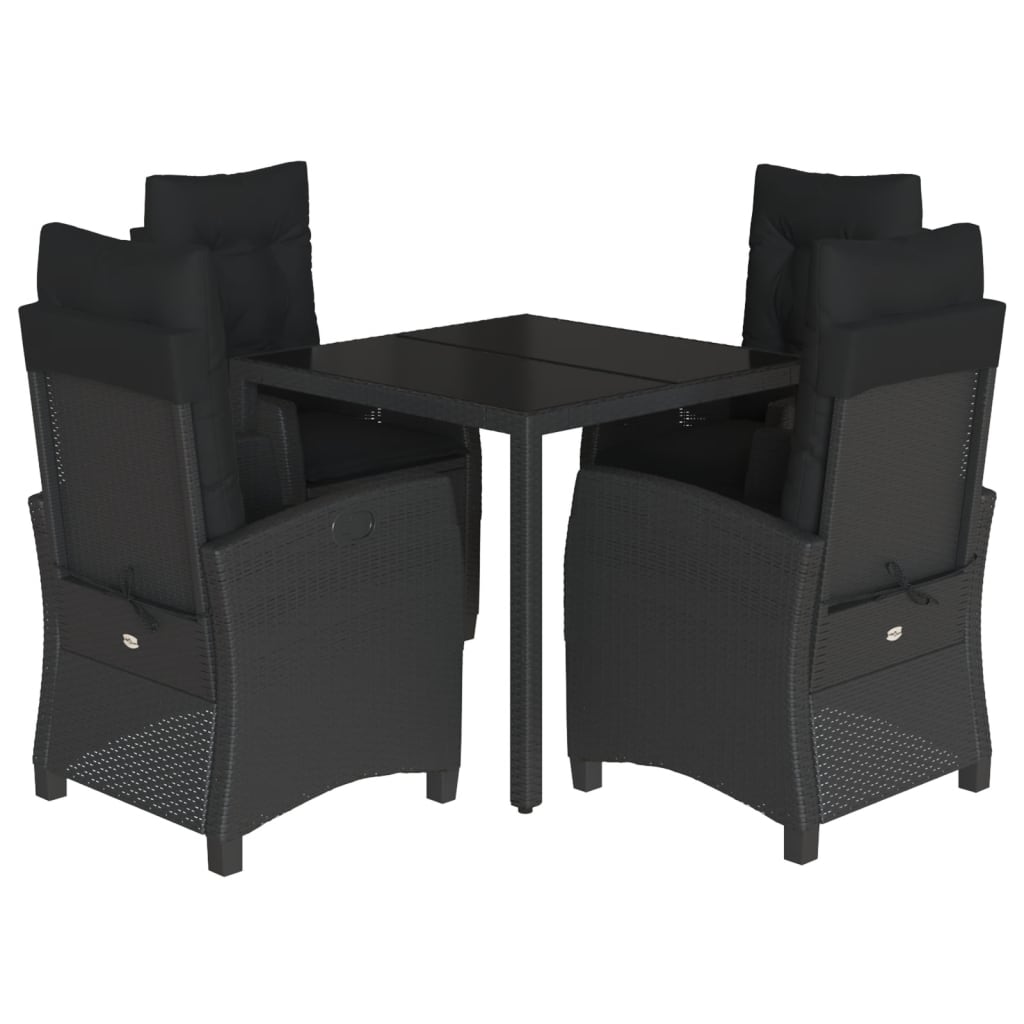 Ensemble à manger de jardin coussins 5pcs Noir Résine tressée