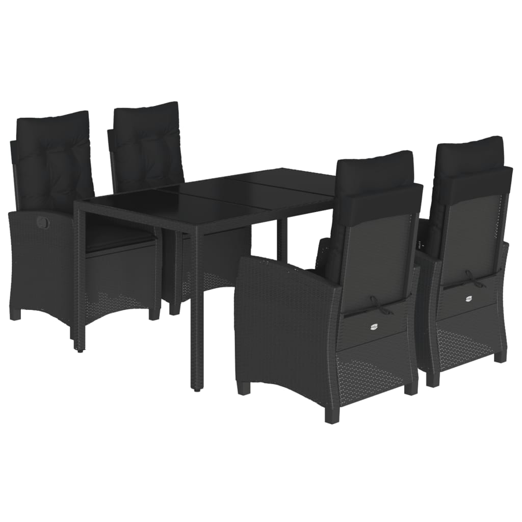 Ensemble à manger de jardin coussins 5pcs Noir Résine tressée