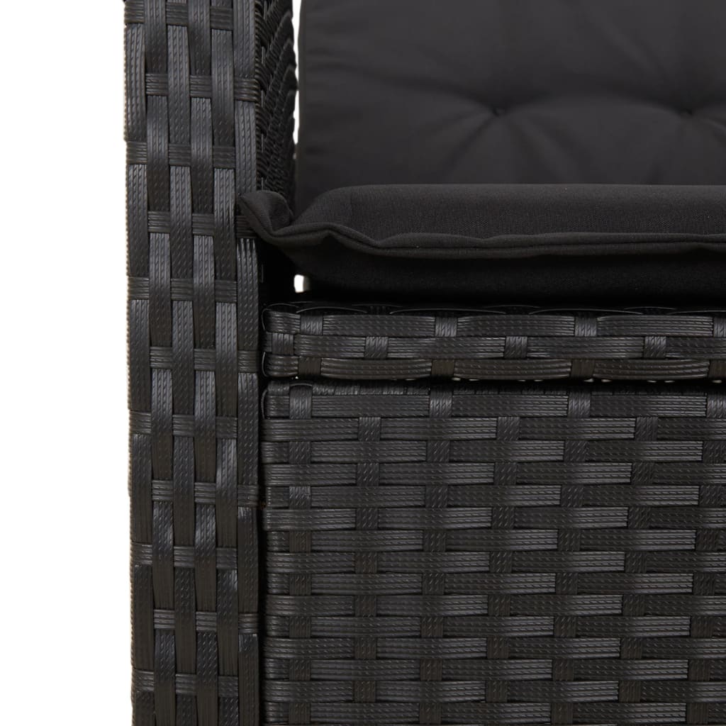 Ensemble à manger de jardin coussins 7pcs Noir Résine tressée