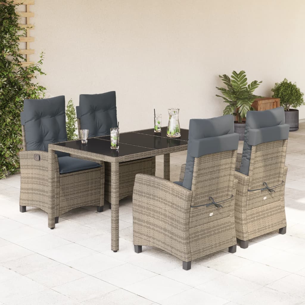 Ensemble à manger de jardin 5 pcs coussins gris résine tressée