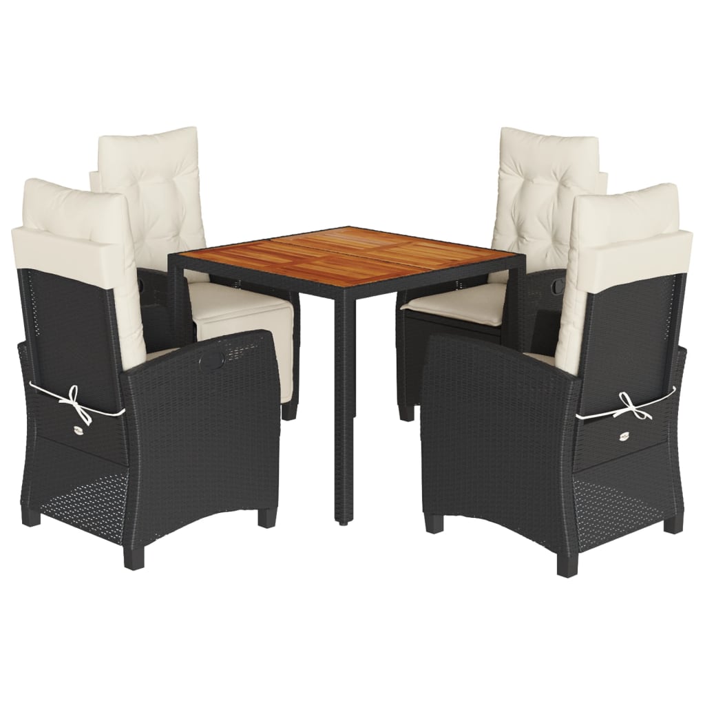 Ensemble à manger de jardin coussins 5pcs Noir Résine tressée