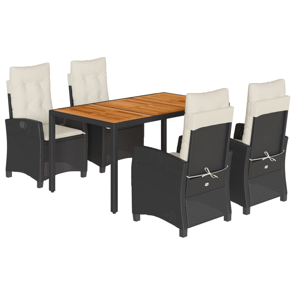 Ensemble à manger de jardin coussins 5pcs Noir Résine tressée