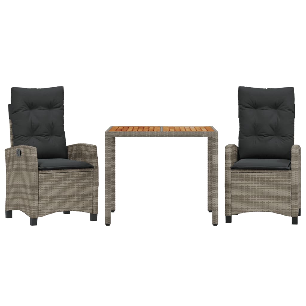 Ensemble à manger de jardin 3 pcs coussins gris résine tressée
