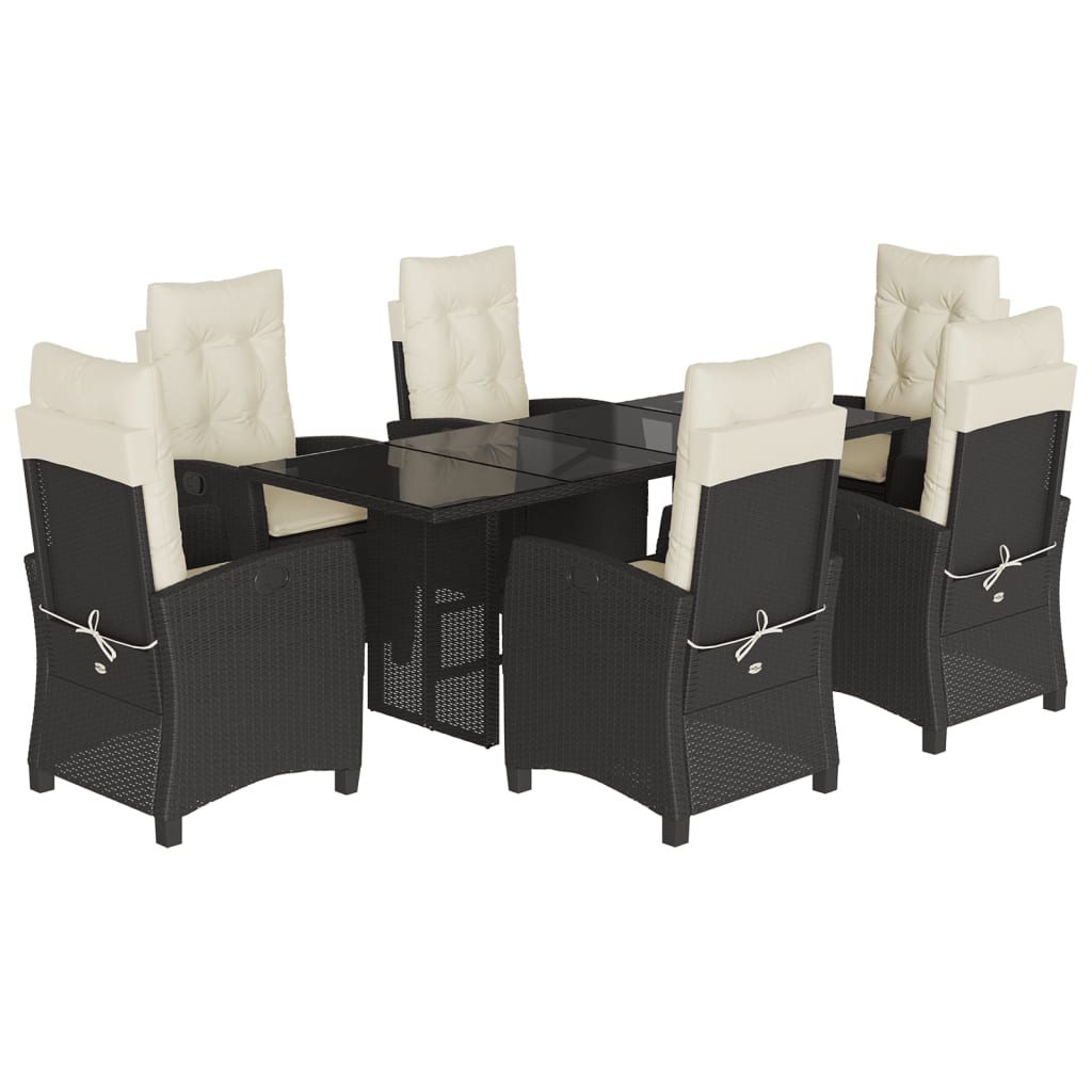 Ensemble à manger de jardin coussins 7pcs Noir Résine tressée