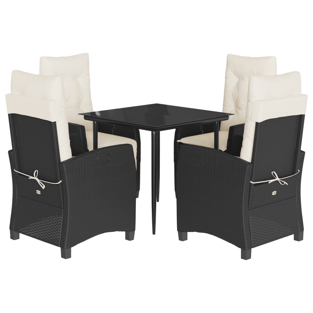 Ensemble à manger de jardin coussins 5pcs Noir Résine tressée