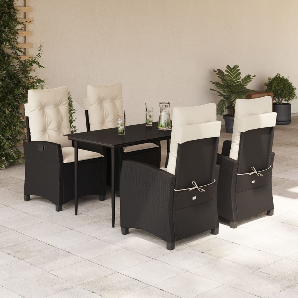 Ensemble à manger de jardin coussins 5pcs Noir Résine tressée