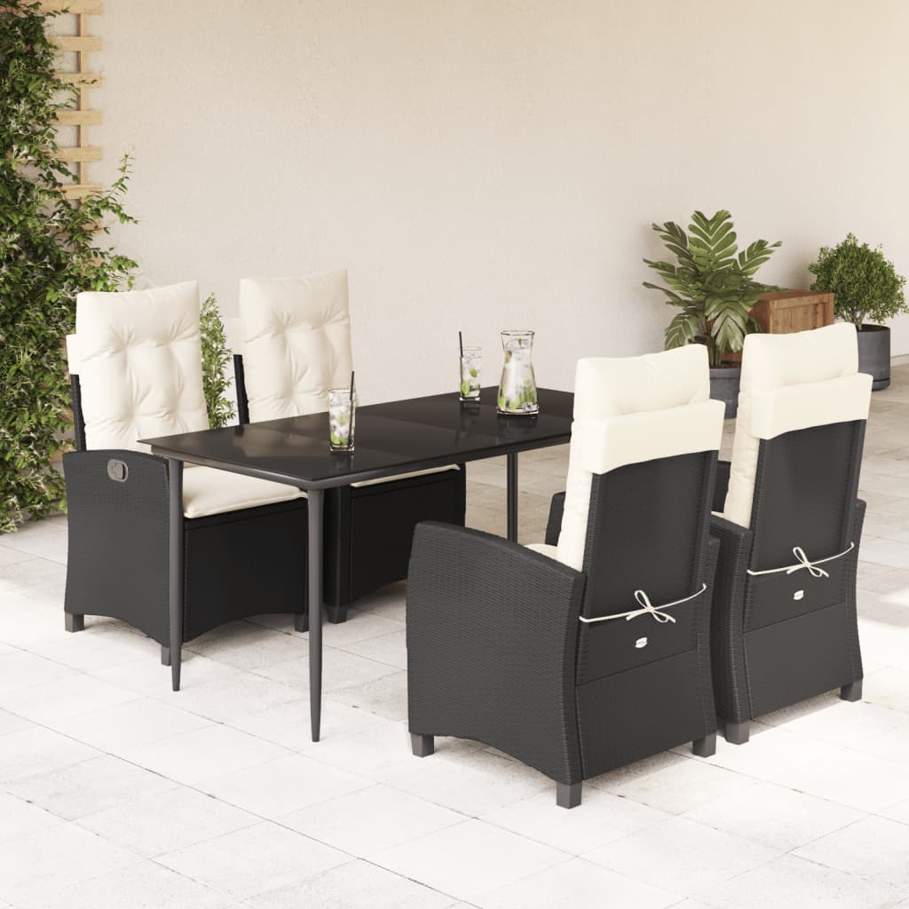Ensemble à manger de jardin coussins 5pcs Noir Résine tressée