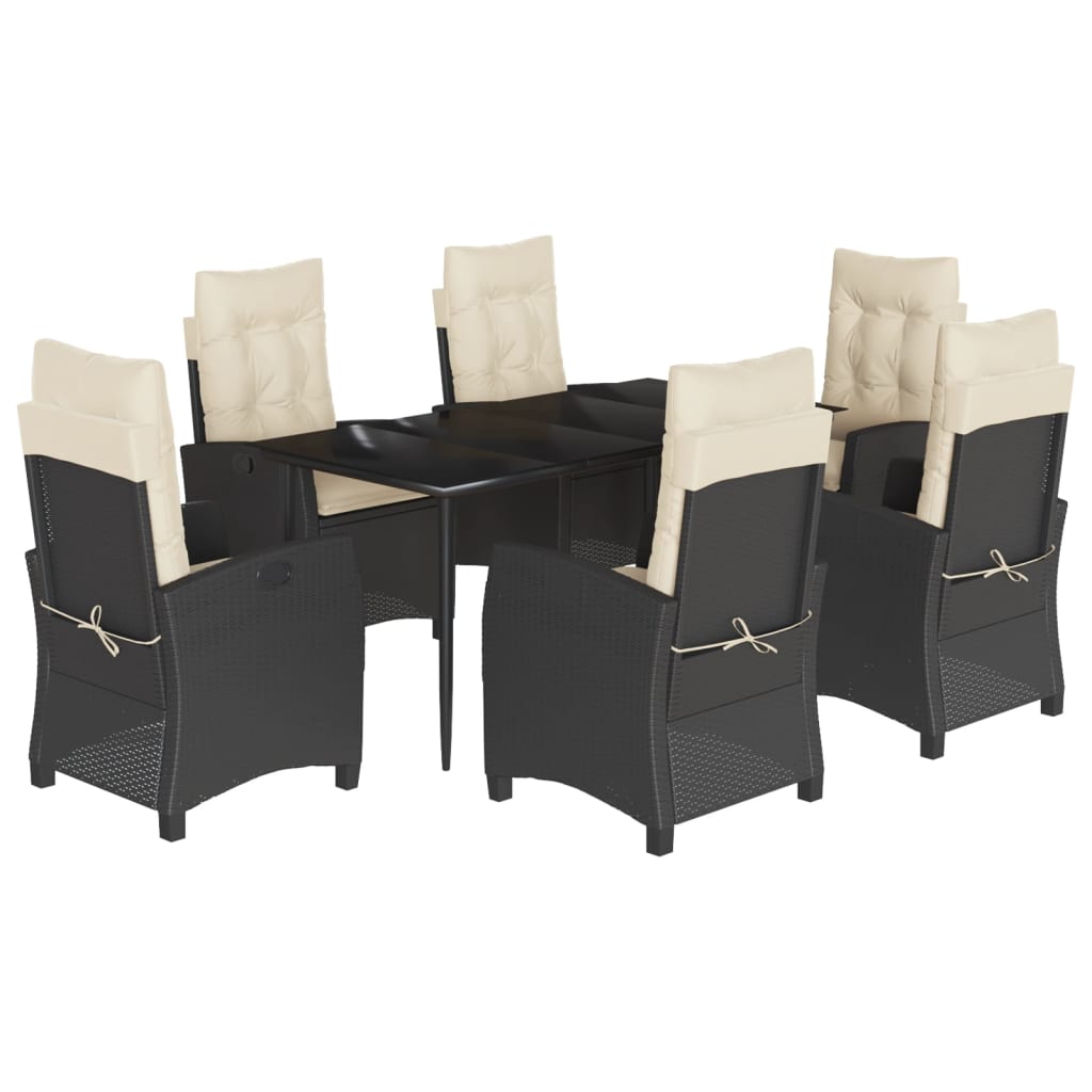 Ensemble à manger de jardin coussins 7pcs Noir Résine tressée