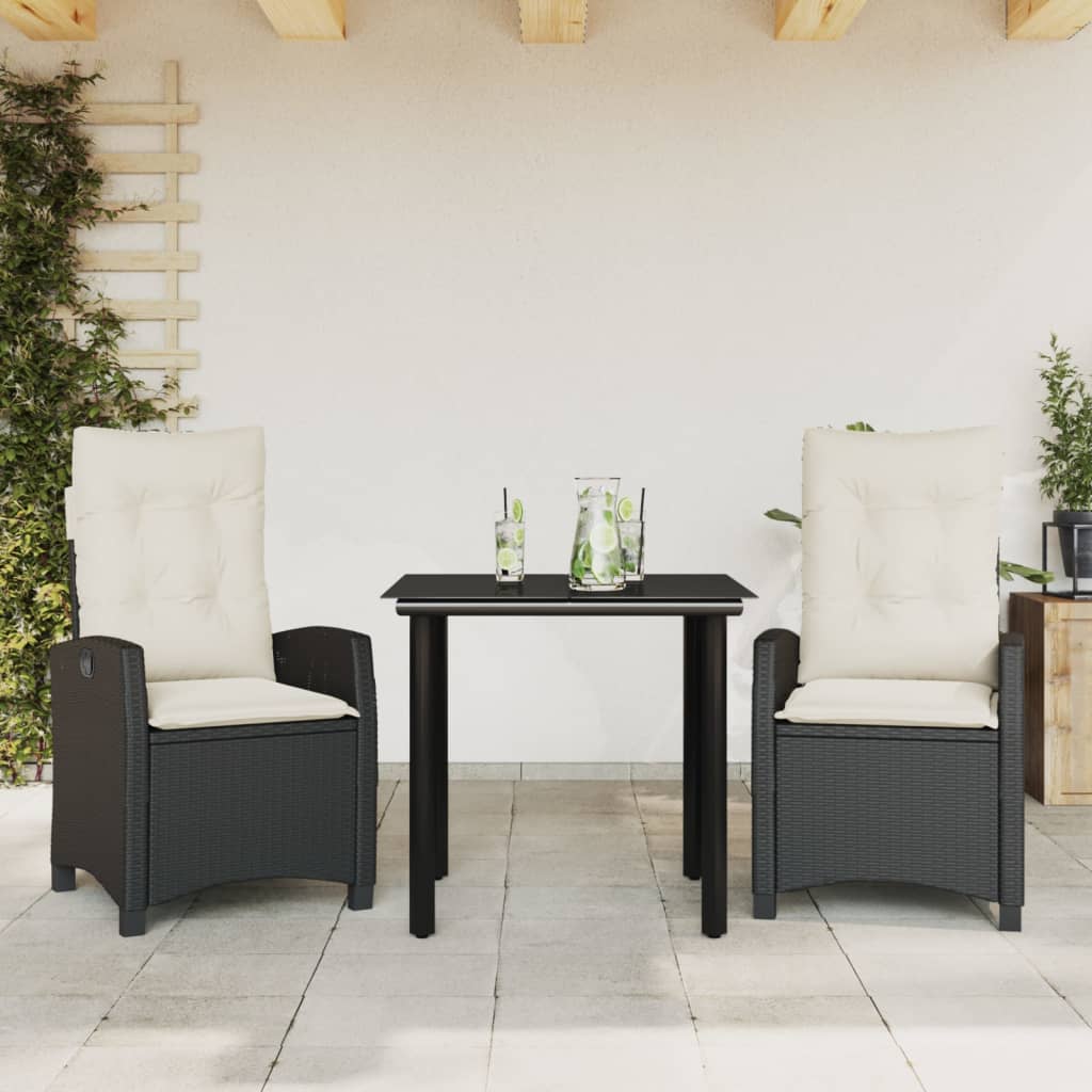 Ensemble à manger de jardin avec coussins 3 pcs Noir - XIOS