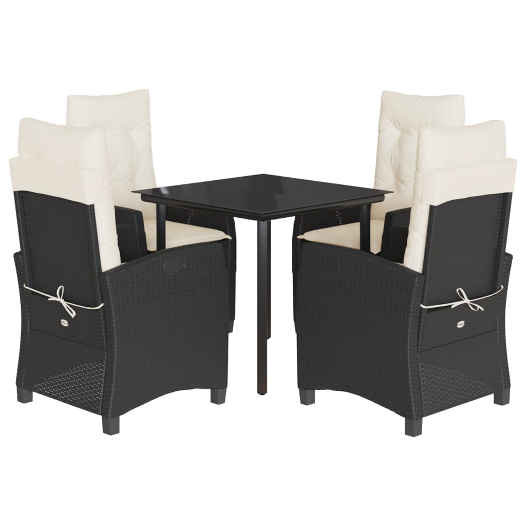 Ensemble à manger de jardin coussins 5pcs Noir Résine tressée