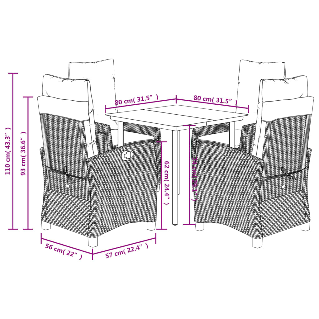 Ensemble à manger de jardin coussins 5pcs Noir Résine tressée