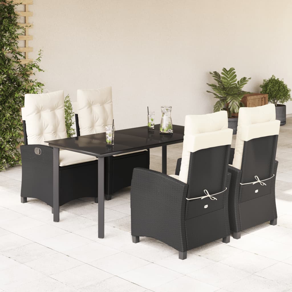 Ensemble à manger de jardin coussins 5pcs Noir Résine tressée