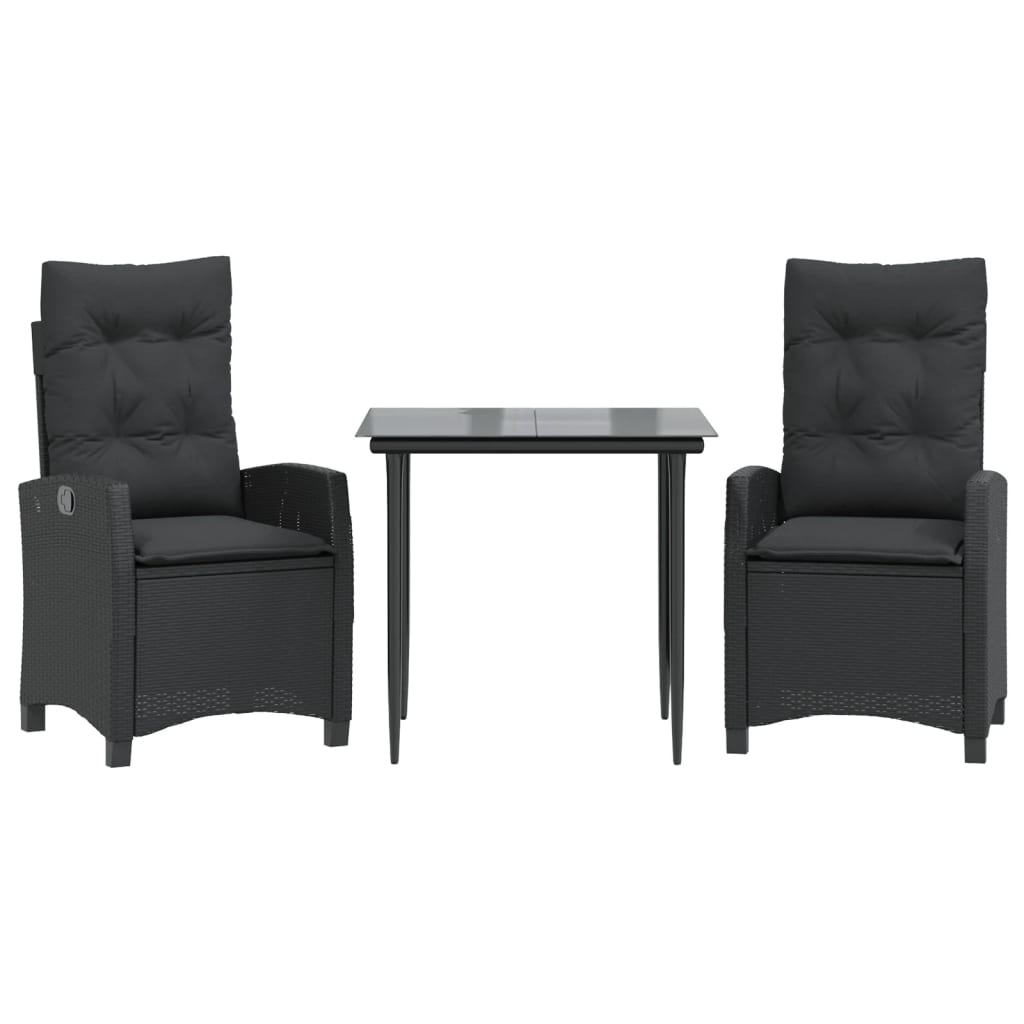 Ensemble à manger de jardin avec coussins 3 pcs Noir