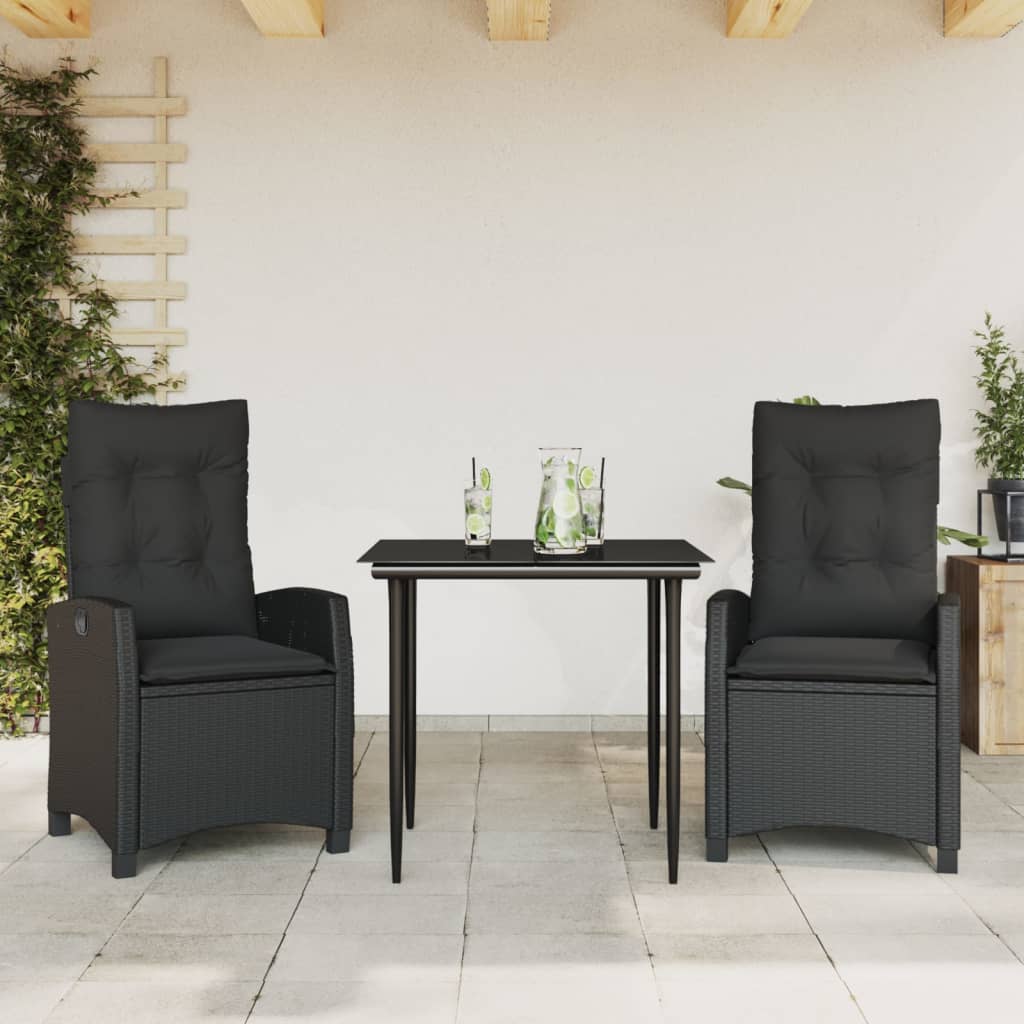 Ensemble à manger de jardin avec coussins 3 pcs Noir - XIOS