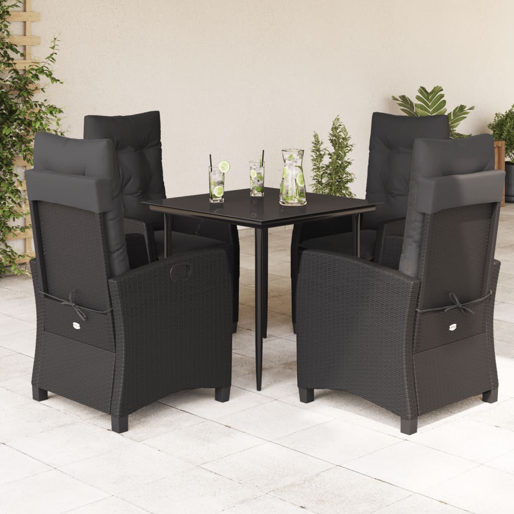 Ensemble à manger de jardin coussins 5pcs Noir Résine tressée - XIOS