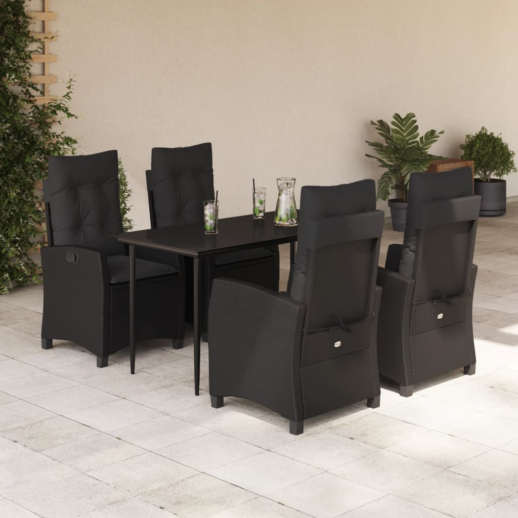 Ensemble à manger de jardin coussins 5pcs Noir Résine tressée - XIOS