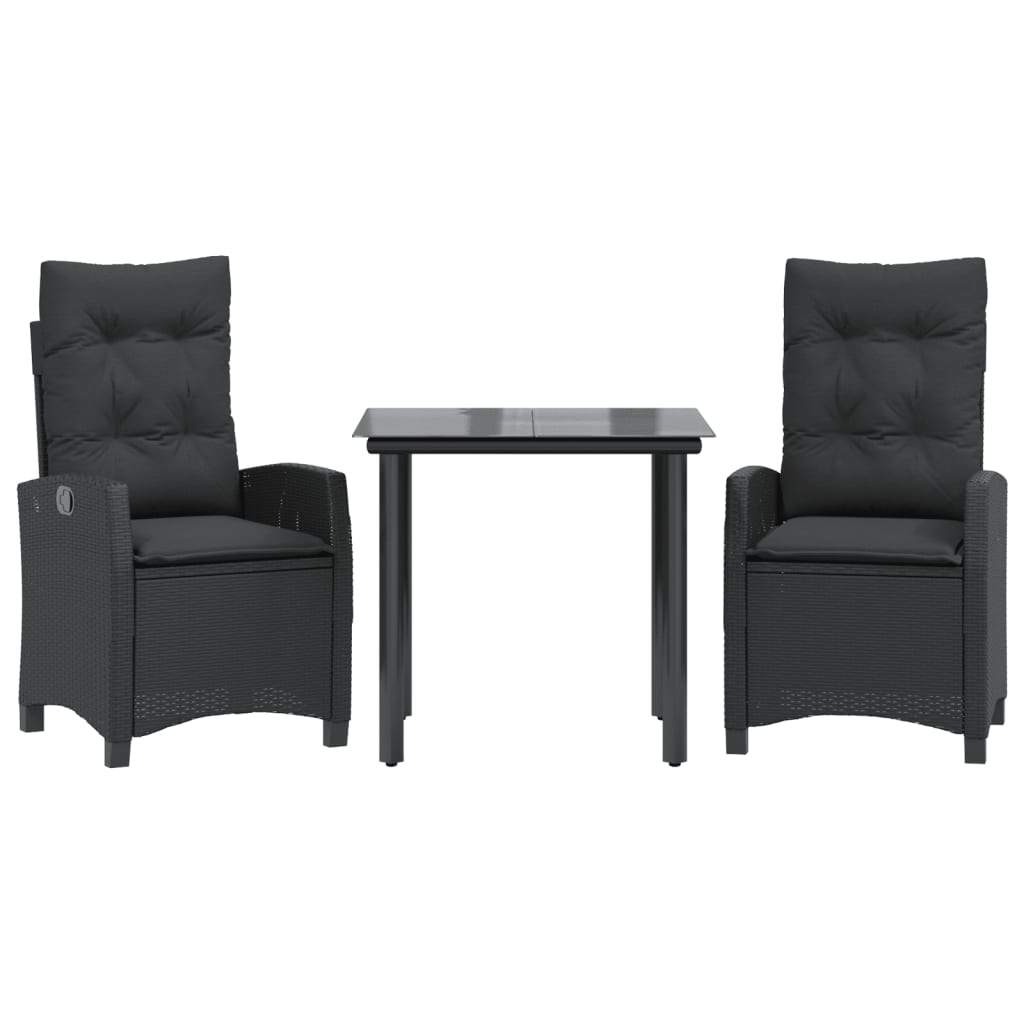 Ensemble à manger de jardin avec coussins 3 pcs Noir
