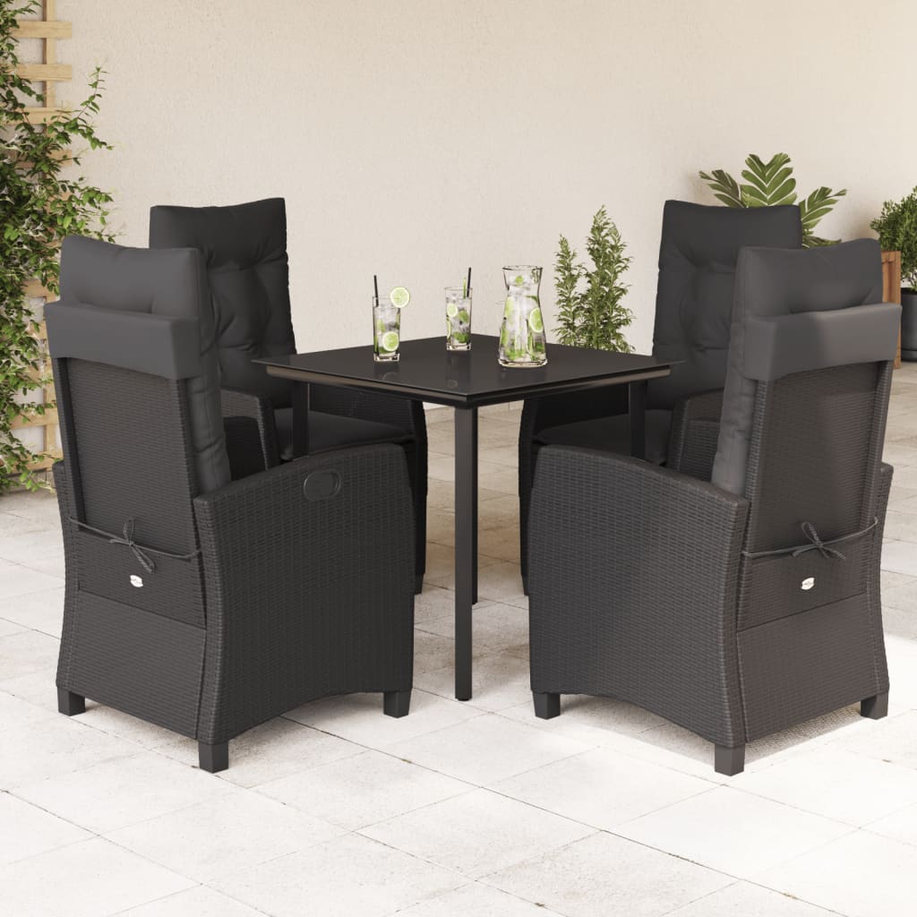 Ensemble à manger de jardin coussins 5pcs Noir Résine tressée - XIOS