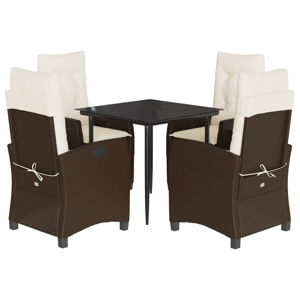 Ensemble à manger de jardin 5 pcs et coussins marron poly rotin