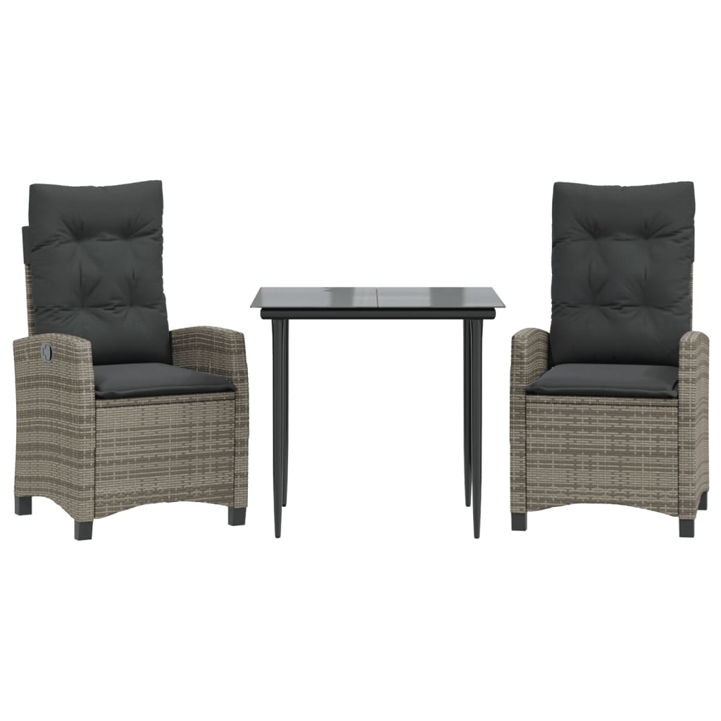Ensemble à manger de jardin 3 pcs coussins gris résine tressée