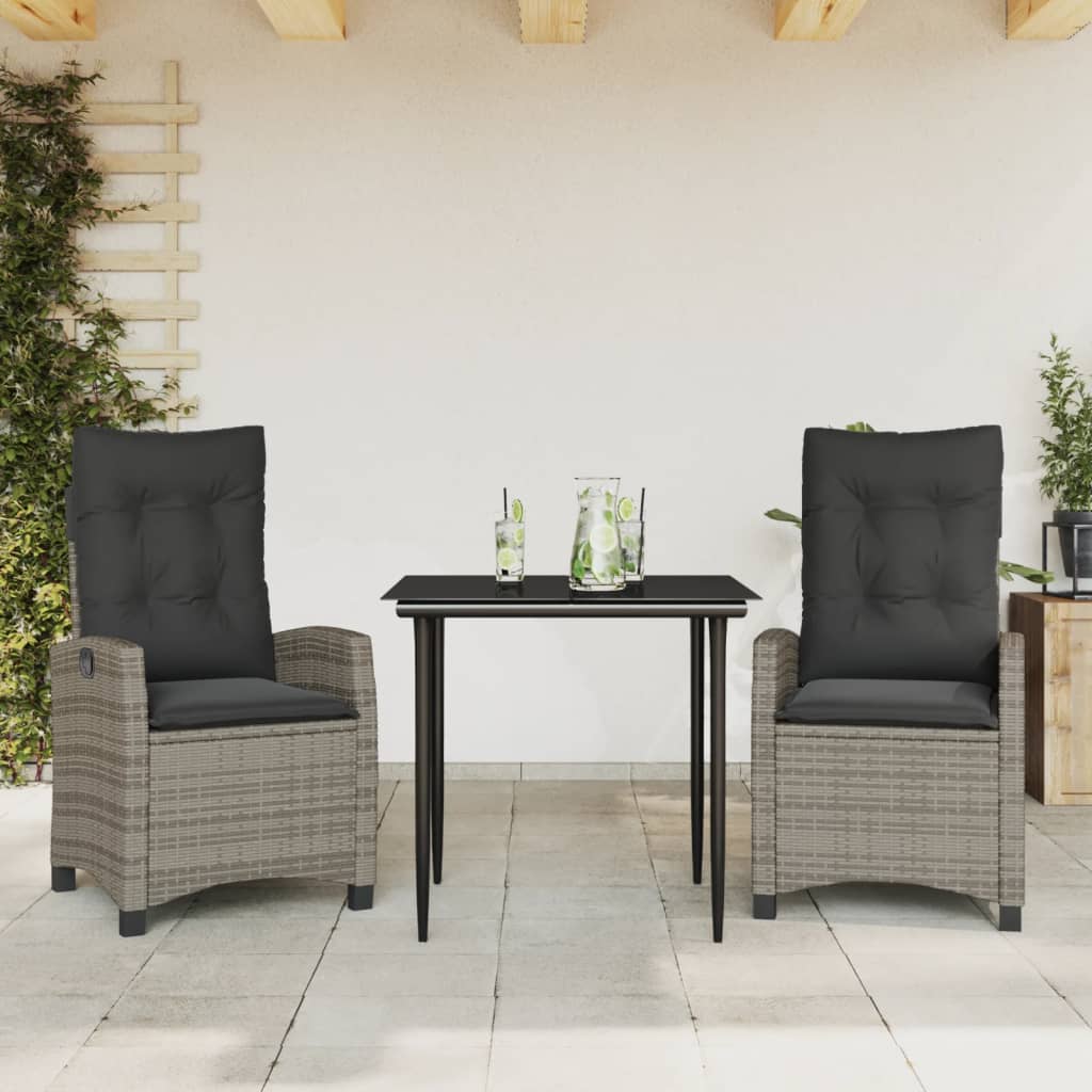 Ensemble à manger de jardin 3 pcs coussins gris résine tressée