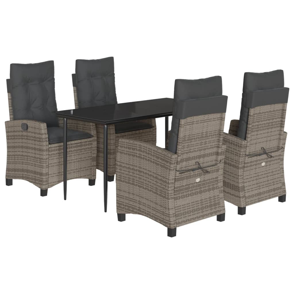 Ensemble à manger de jardin 5 pcs coussins gris résine tressée