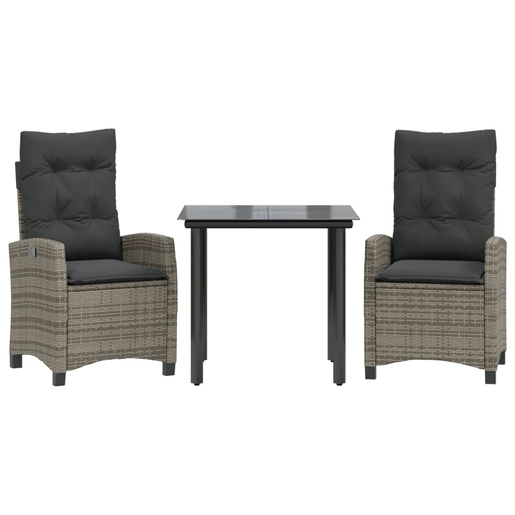Ensemble à manger de jardin 3 pcs coussins gris résine tressée