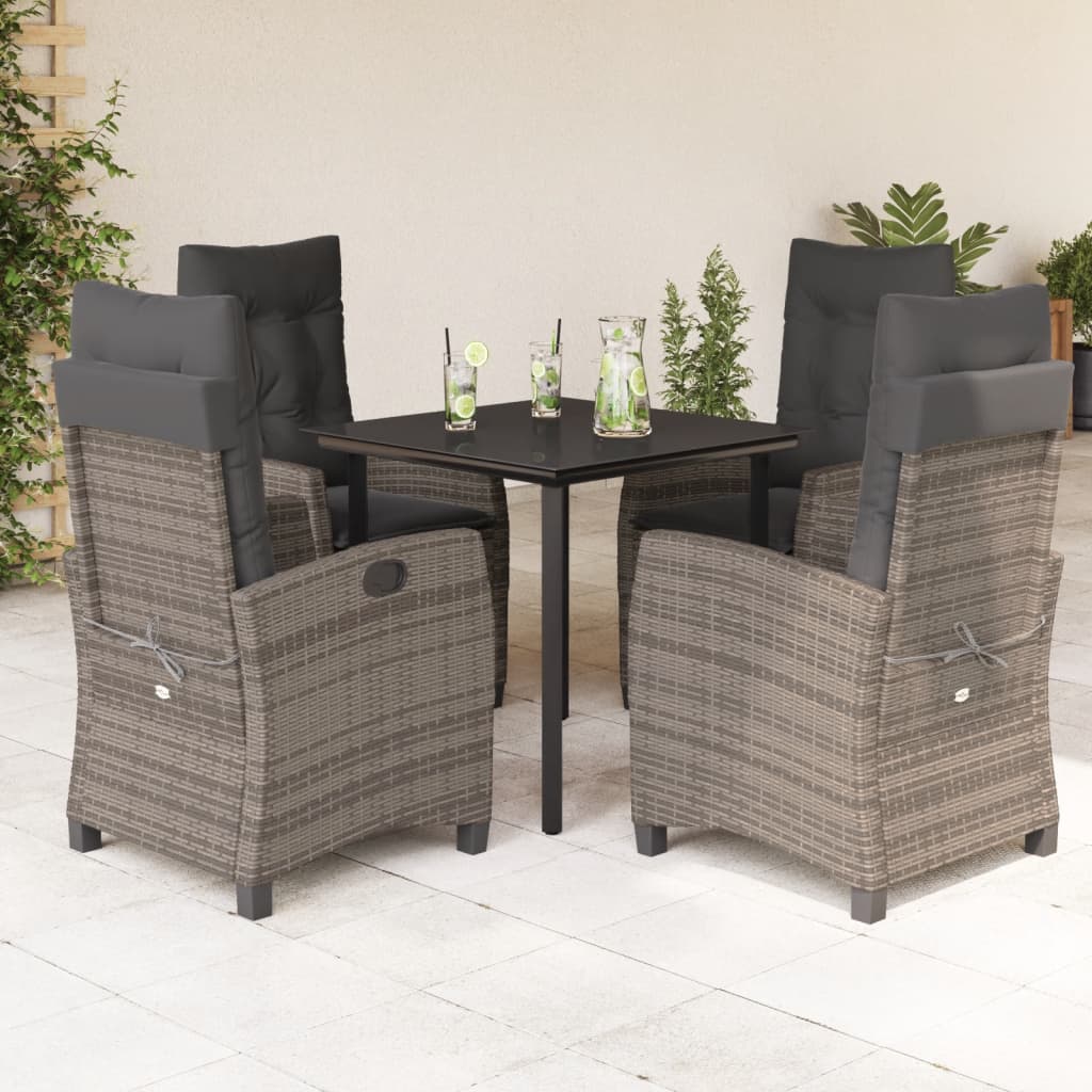 Ensemble à manger de jardin 5 pcs coussins gris résine tressée