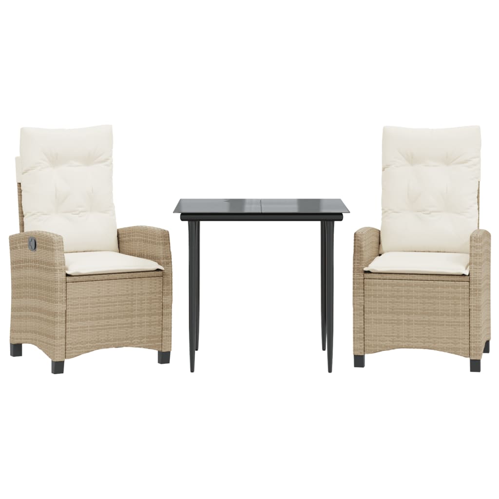 Ensemble à manger de jardin et coussins 3 pcs Beige poly rotin - XIOS