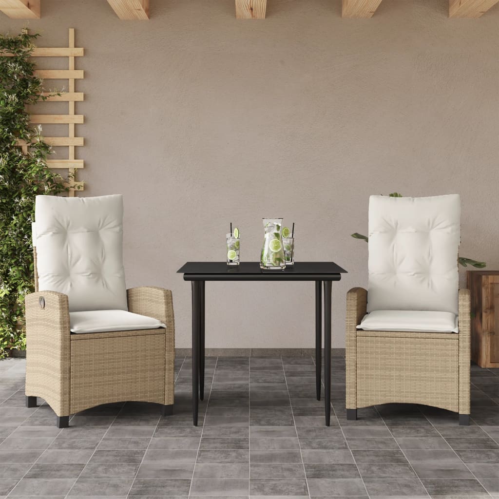 Ensemble à manger de jardin et coussins 3 pcs Beige poly rotin - XIOS