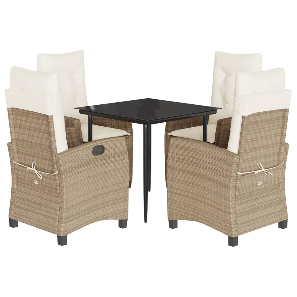 Ensemble à manger de jardin avec coussins 5pcs Beige poly rotin