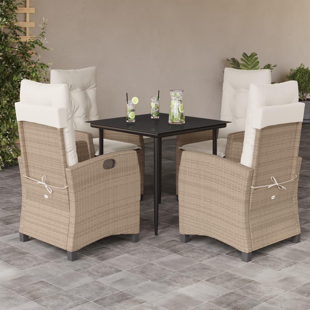 Ensemble à manger de jardin avec coussins 5pcs Beige poly rotin