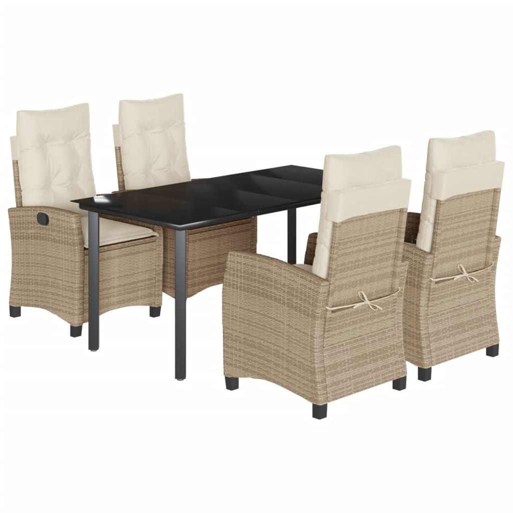 Ensemble à manger de jardin avec coussins 5pcs Beige poly rotin
