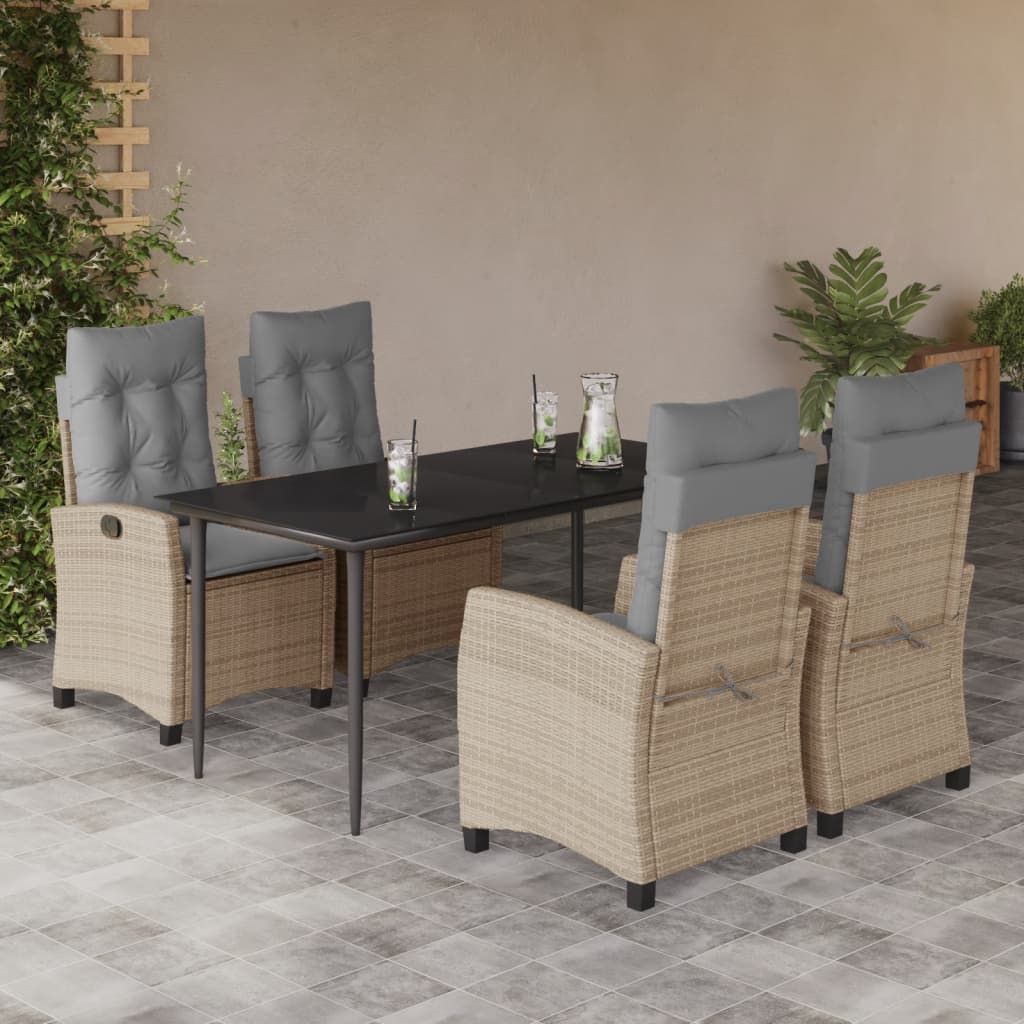Ensemble à manger de jardin coussins 5 pcs mélange beige rotin