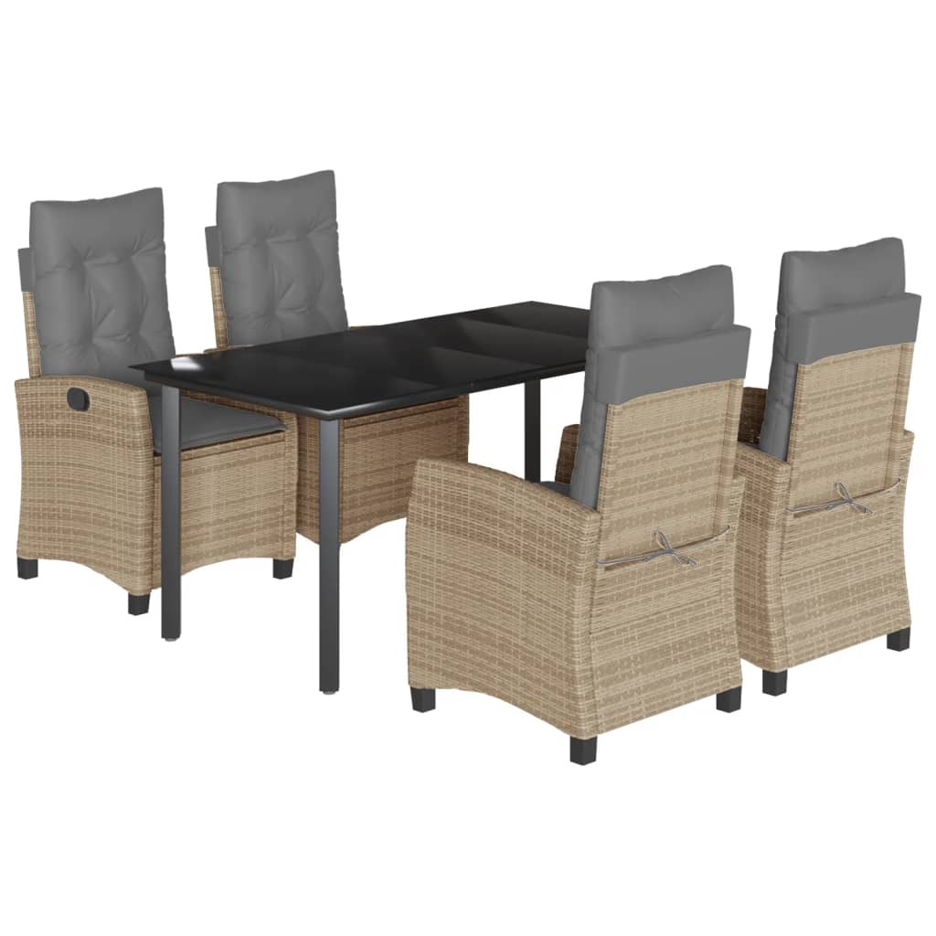 Ensemble à manger de jardin coussins 5 pcs mélange beige rotin