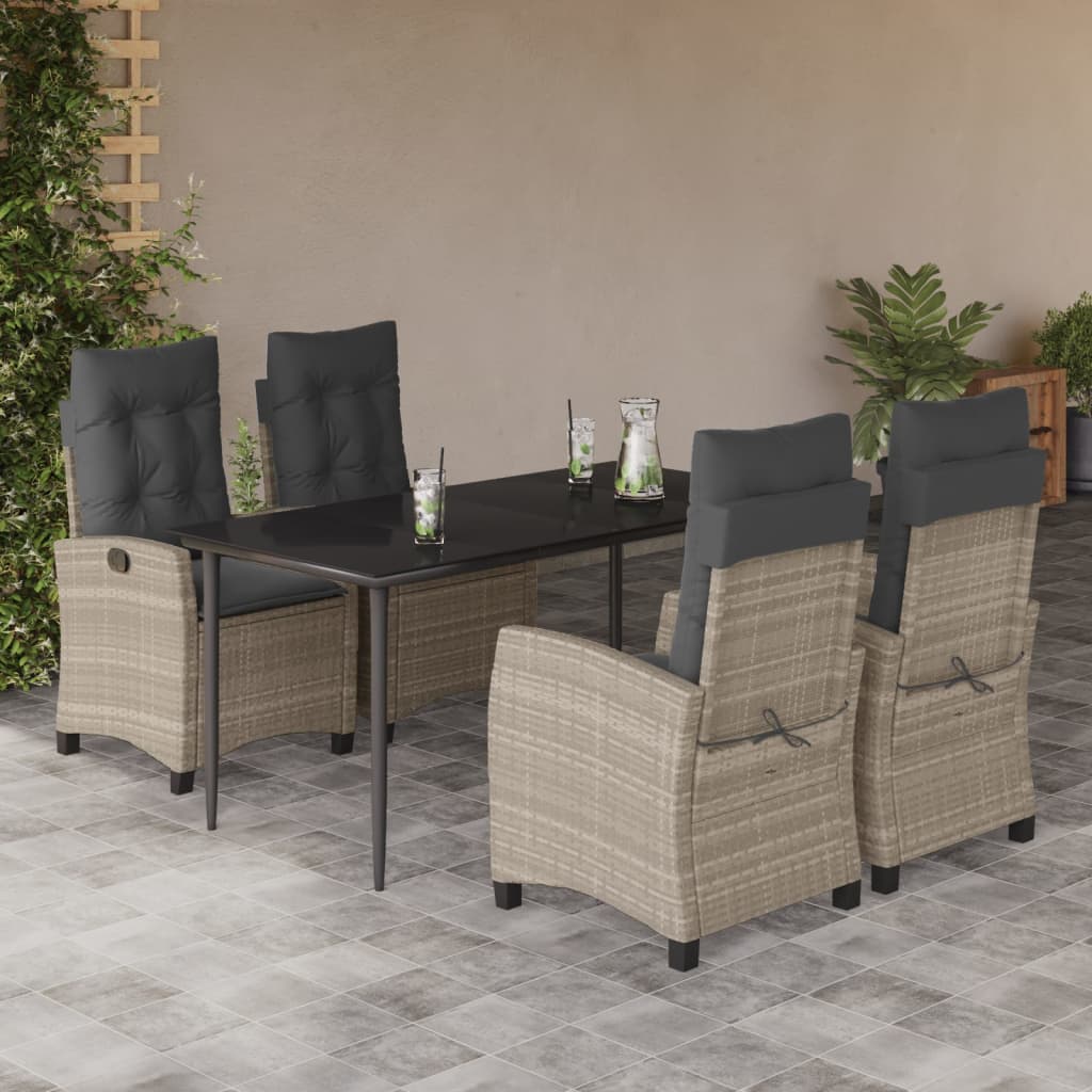 Ensemble à manger de jardin et coussins 5 pcs gris clair rotin