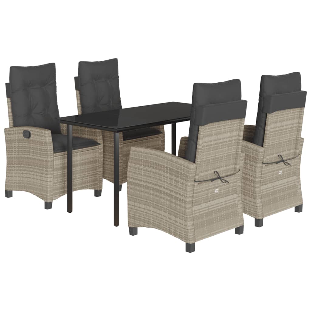 Ensemble à manger de jardin et coussins 5 pcs gris clair rotin