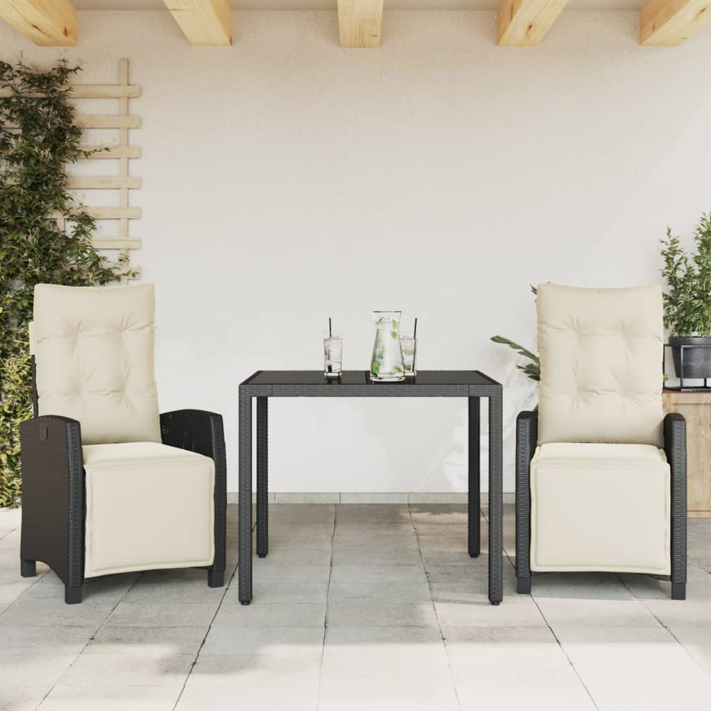 Ensemble à manger de jardin avec coussins 3 pcs Noir